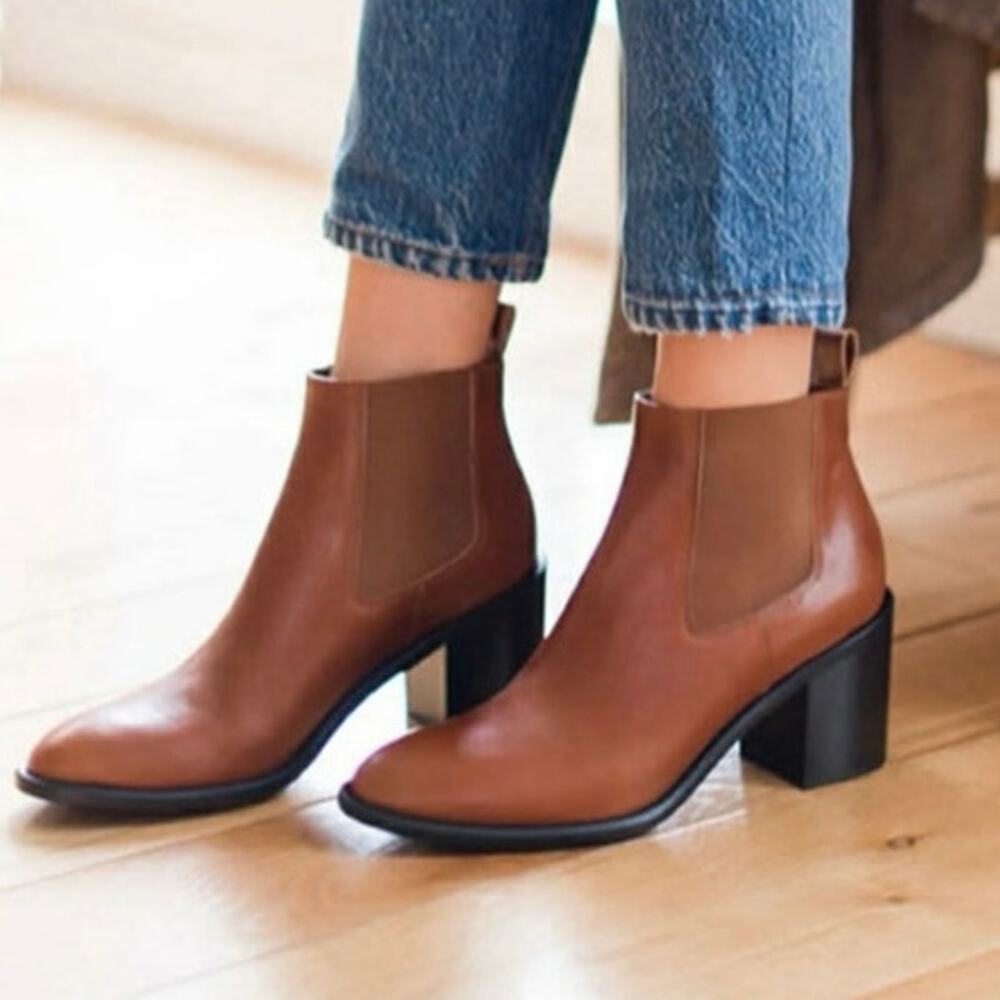 JENNI KAYNE Heeled Leather Chelsea Boots in Saddle Brown Size‎ 40